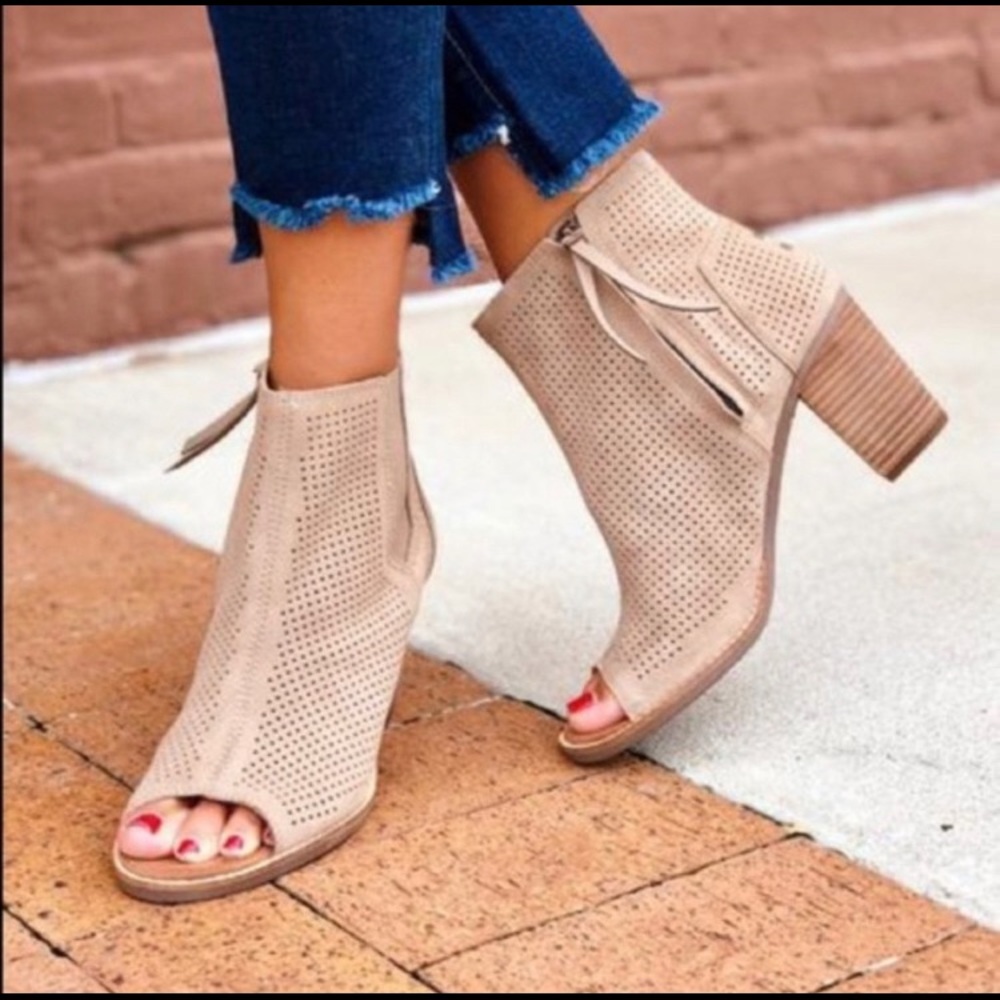 TOMS Majorca Perforated Leather Peep Toe Booties